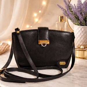 Romantique Italian Pillow Leather Chic Black Crossbody Bag with Gold Accents